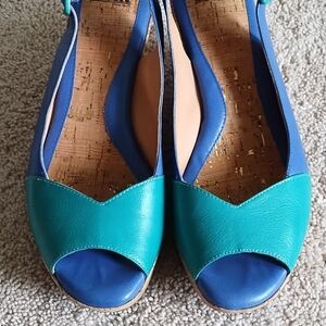 Sofft Green and Blue Leather Wedge Sandals. Used in excellent condition
